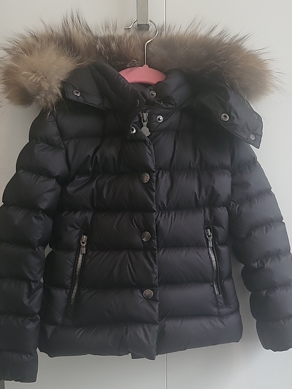 Moncler Black Down Puffer Jacket with Fur-Trim Hood